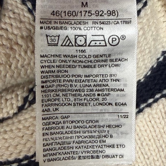 GAP 100% Cotton Striped Turtleneck Sweater Navy & Off White Split Hem Pullover M - Picture 8 of 16